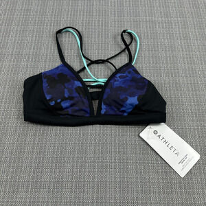 Athleta Strappy Bikini Top XXS NEW‎ Black Blue Tie Dye Camo Swim Stretch